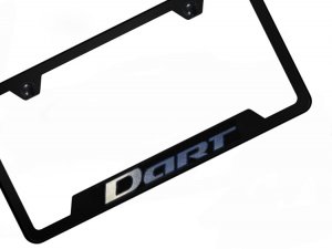 Dodge Dart License Plate Frame - Black Stainless Steel w/ Dart Logo - Bottom Cut Outs
